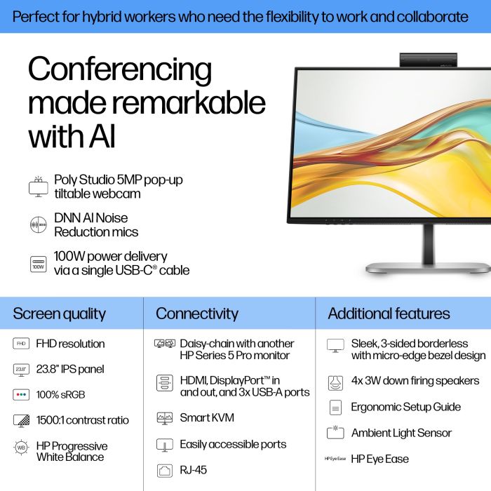 HP S5 PRO 524PM 23.8 FHD 16:9 1920X1080 IPS 350CD 1500:1 5MS DP HDMI USB-C 3/3/0