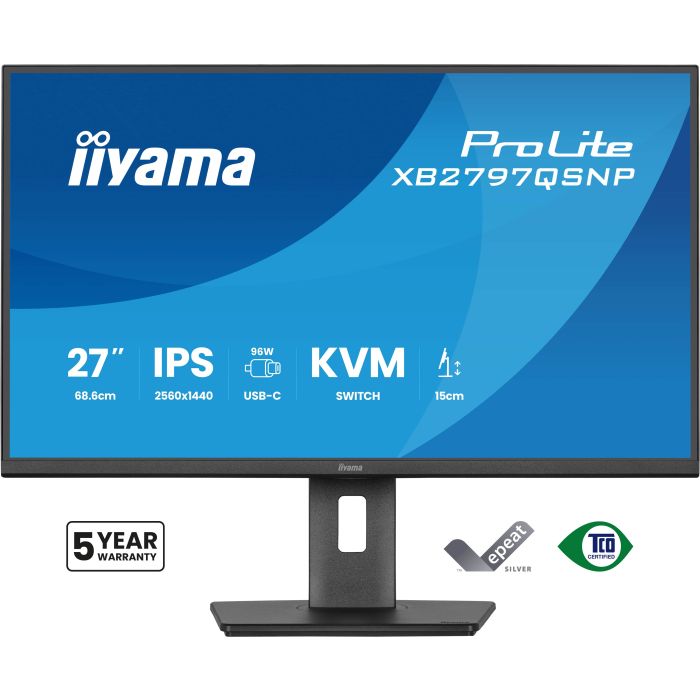 iiyama Monitor ProLite XB2797QSNP-B1 27" IPS-panel, 2560x1440 75Hz1ms, 350cd/m², EyeComfort, USB-C Dock, USB-C, KVM, HDMI, DP