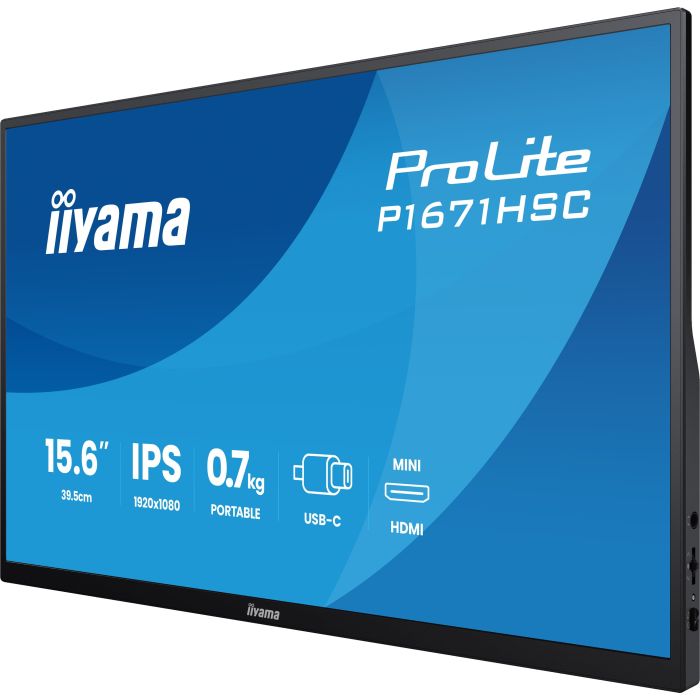 iiyama Portable monitor P1671HSC-B1 15,6", 1920x1080, 250cd/m², 2x USB-C, mHDMI, Speakers, leather cover / stand