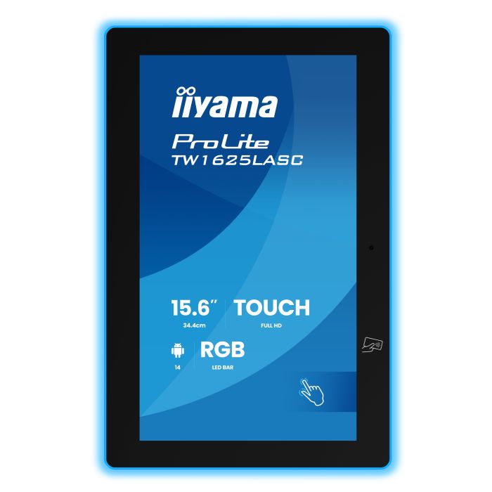iiyama ProLite Touch Screen TW1625LASC-B3PNR 15,6" IPS, 1920x1080, 390cd/m², 24/7, Mic, Camera 5MP, NFC, RFID, POE, iiSignage2, VESA 75x75