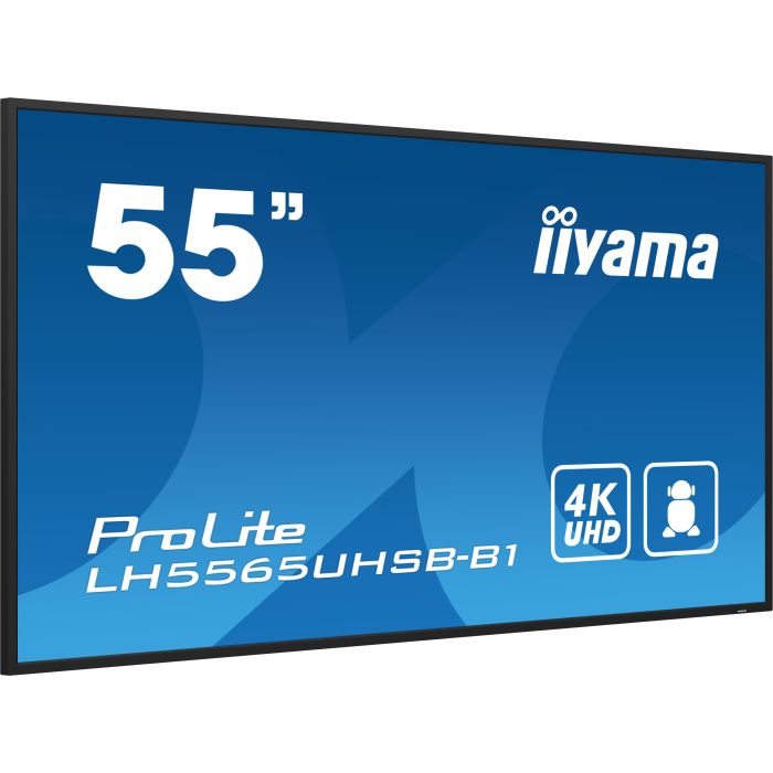 iiyama ProLite LH5565UHSB-B1 55" UHD IPS panel, 3840x2160, 800cd/m², 24/7, iiSignage², 2x HDMI, DP, Land/Port, VESA Mount 400x400