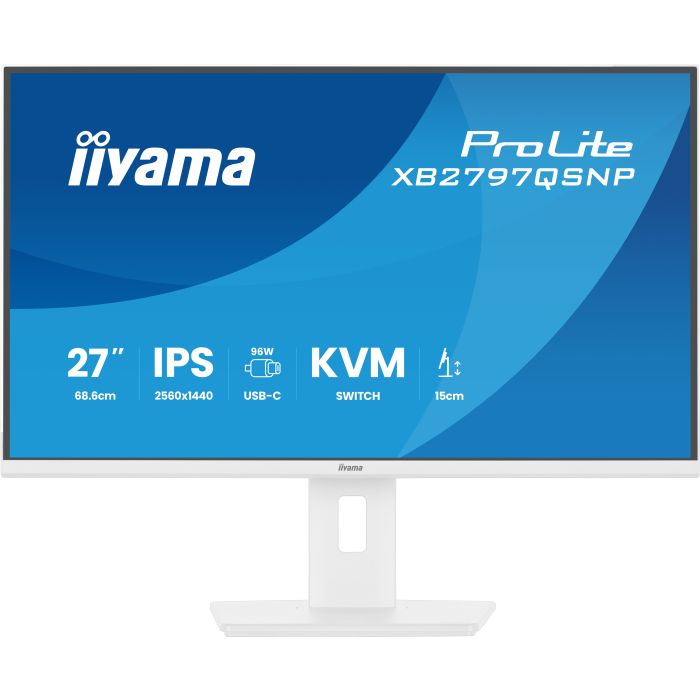 iiyama Monitor ProLite XB2797QSNP-W1 27" WH IPS-panel, 2560x1440 75Hz1ms, 350cd/m², EyeComfort, USB-C Dock, KVM LAN, HDMI, DP