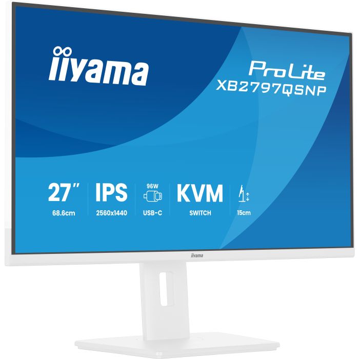 iiyama Monitor ProLite XB2797QSNP-W1 27" WH IPS-panel, 2560x1440 75Hz1ms, 350cd/m², EyeComfort, USB-C Dock, KVM LAN, HDMI, DP