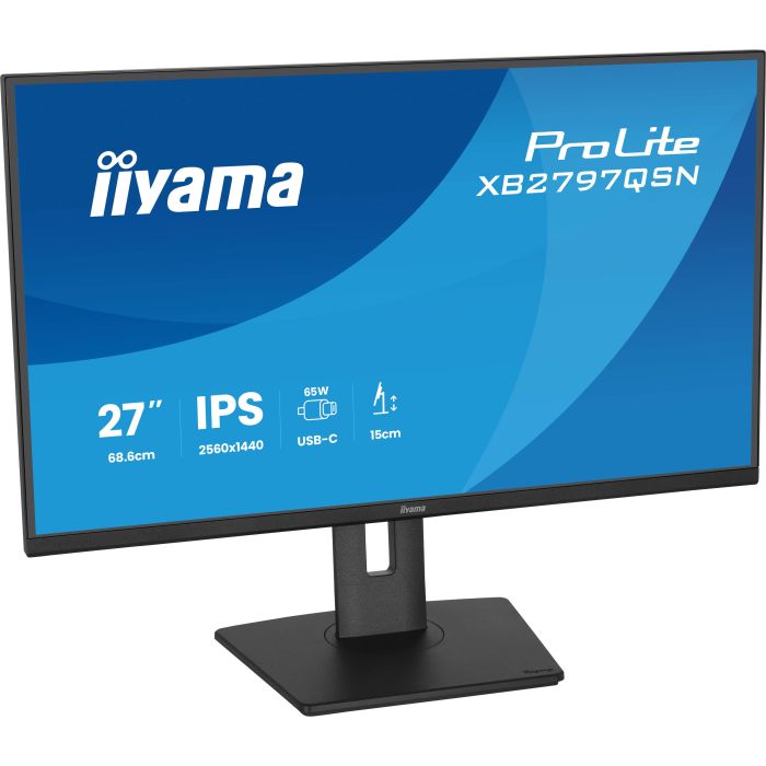 iiyama Monitor ProLite XB2797QSN-B1 27" IPS-panel, 2560x1440 1ms, 350cd/m², EyeComfort, USB-C Dock, USB-C, HDMI, DP
