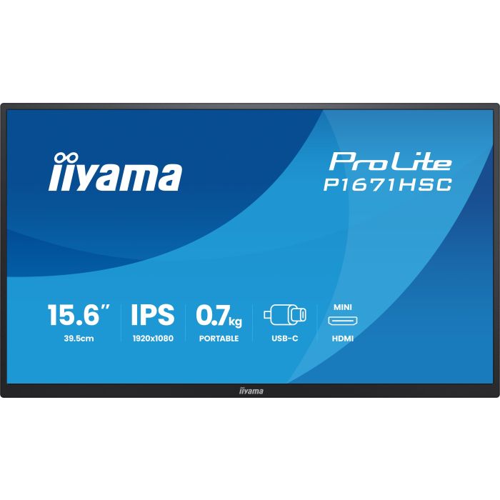 iiyama Portable monitor P1671HSC-B1 15,6", 1920x1080, 250cd/m², 2x USB-C, mHDMI, Speakers, leather cover / stand