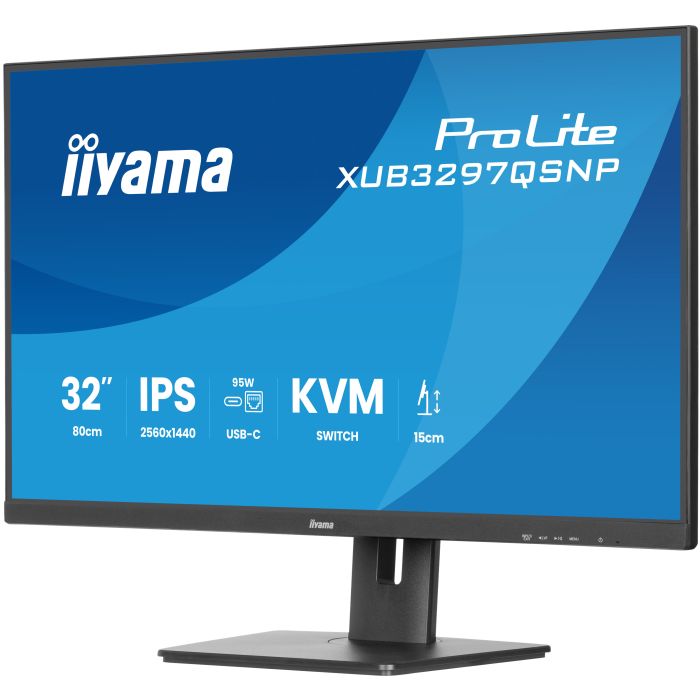 iiyama Monitor ProLite XUB3297QSNP-B1 32" IPS-panel, 2560x1440 100Hz1ms , 350cd/m², USB-C Dock, KVM LAN, HDMI, DP