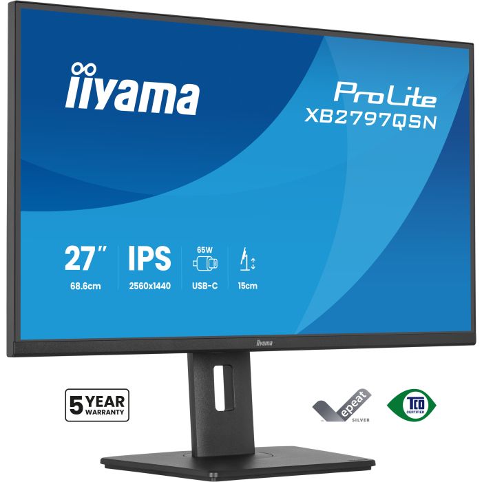 iiyama Monitor ProLite XB2797QSN-B1 27" IPS-panel, 2560x1440 1ms, 350cd/m², EyeComfort, USB-C Dock, USB-C, HDMI, DP