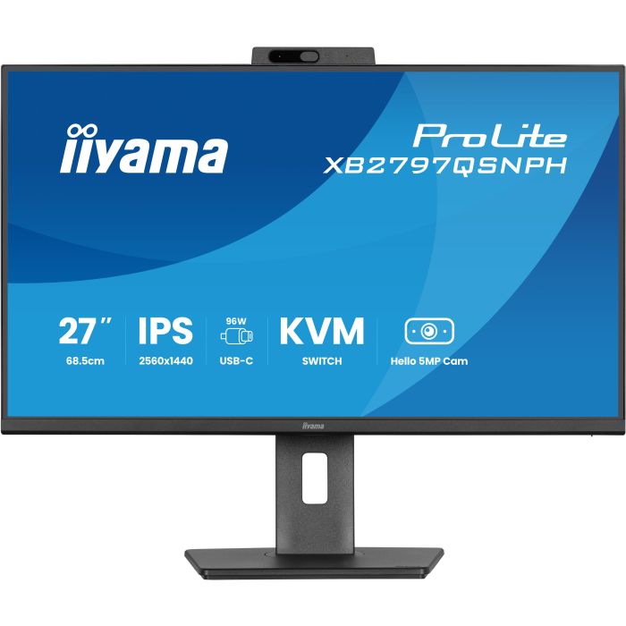 iiyama Monitor ProLite XB2797QSNPH-B1 27" IPS-panel, 2560x1440 75Hz1ms, 350cd/m², EyeComfort, USB-C Dock, Webcam 5MP,KVM LAN, HDMI, DP