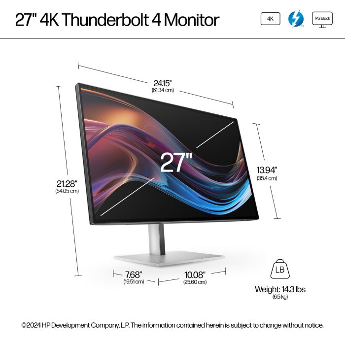 HP S7 PRO 727PK 27 ZOLL 4K 16:9/3840X2160 IPS 400CD 2000:1 USB-C