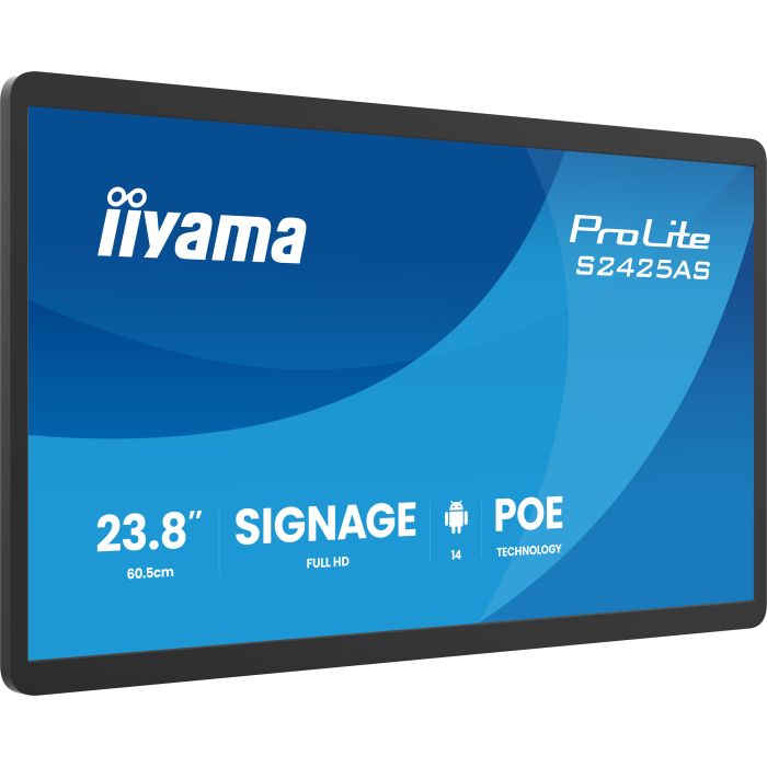 iiyama ProLite S2425AS-B1P 24" IPS LED, DS, 1920x1080, 500cd/m², 24/7, PoE, iiSignage², Land/Port