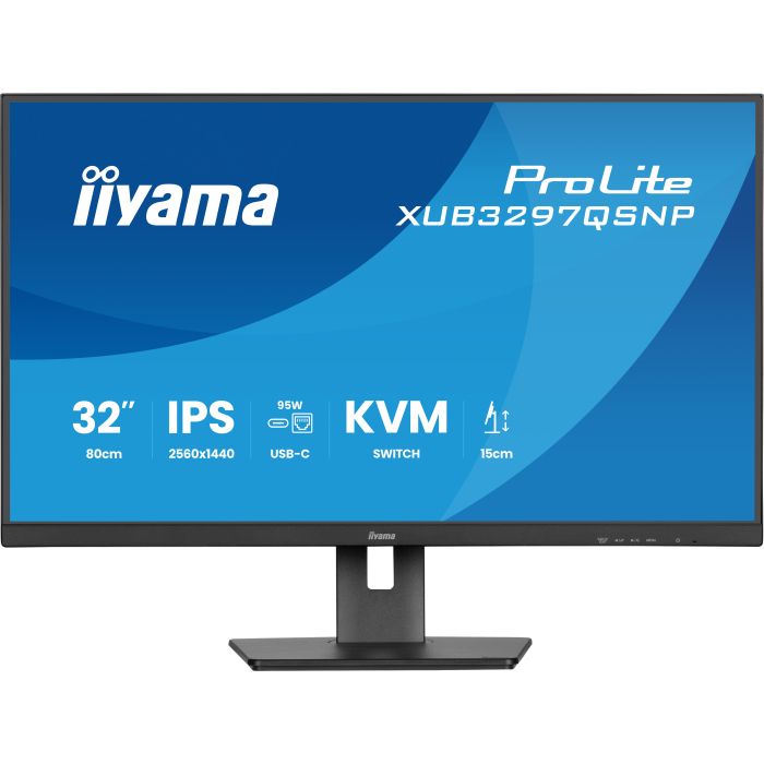 iiyama Monitor ProLite XUB3297QSNP-B1 32" IPS-panel, 2560x1440 100Hz1ms , 350cd/m², USB-C Dock, KVM LAN, HDMI, DP