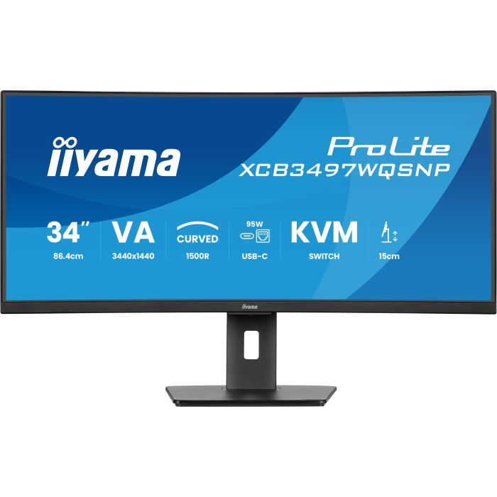iiyama Monitor ProLite XCB3497WQSNP-B1 34" UW Curved VA-panel, 3440x1440 120Hz0,4ms, 350cd/m², USB-C Dock, 2xHDMI, DP, Adaptive Sync
