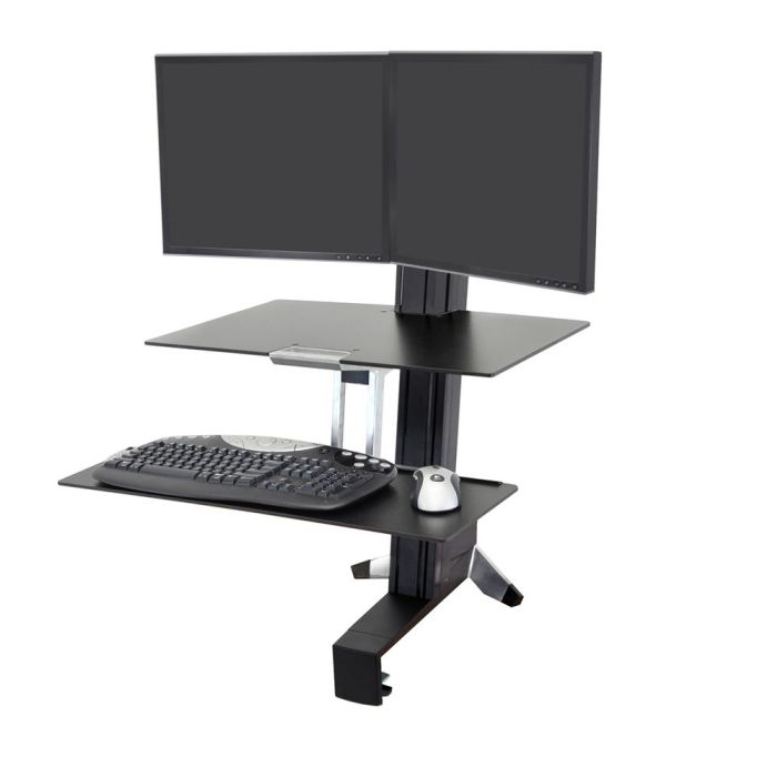 Ergotron WorkFit-S Dual Workstation - nadstawka na biurko do pracy na stojąco z uchwytem na dwa monitory i blatem (czarna)