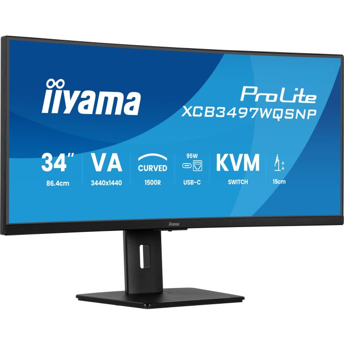 iiyama Monitor ProLite XCB3497WQSNP-B1 34" UW Curved VA-panel, 3440x1440 120Hz0,4ms, 350cd/m², USB-C Dock, 2xHDMI, DP, Adaptive Sync