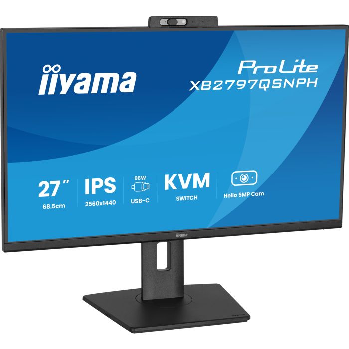 iiyama Monitor ProLite XB2797QSNPH-B1 27" IPS-panel, 2560x1440 75Hz1ms, 350cd/m², EyeComfort, USB-C Dock, Webcam 5MP,KVM LAN, HDMI, DP