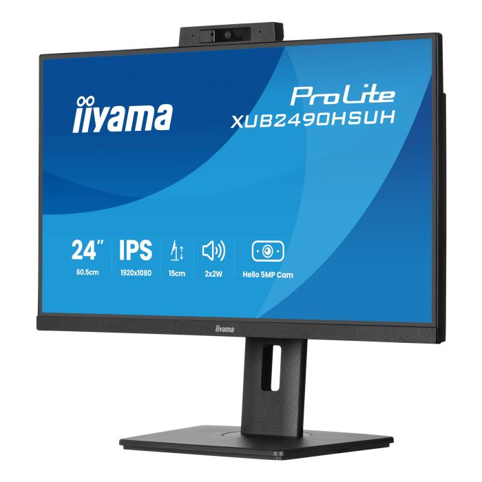 iiyama Monitor ProLite XUB2490HSUH-B2 24" IPS-panel, 1920x1080 100Hz4ms, 250cd/m², WindowsHello Webcam, 15cmHeightAdj.Stand, HDMI, DP