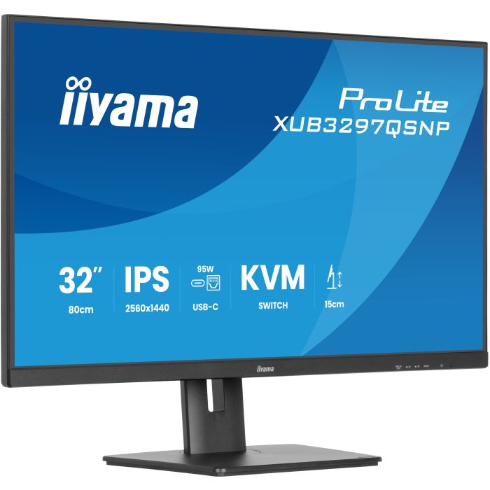 iiyama Monitor ProLite XUB3297QSNP-B1 32" IPS-panel, 2560x1440 100Hz1ms , 350cd/m², USB-C Dock, KVM LAN, HDMI, DP