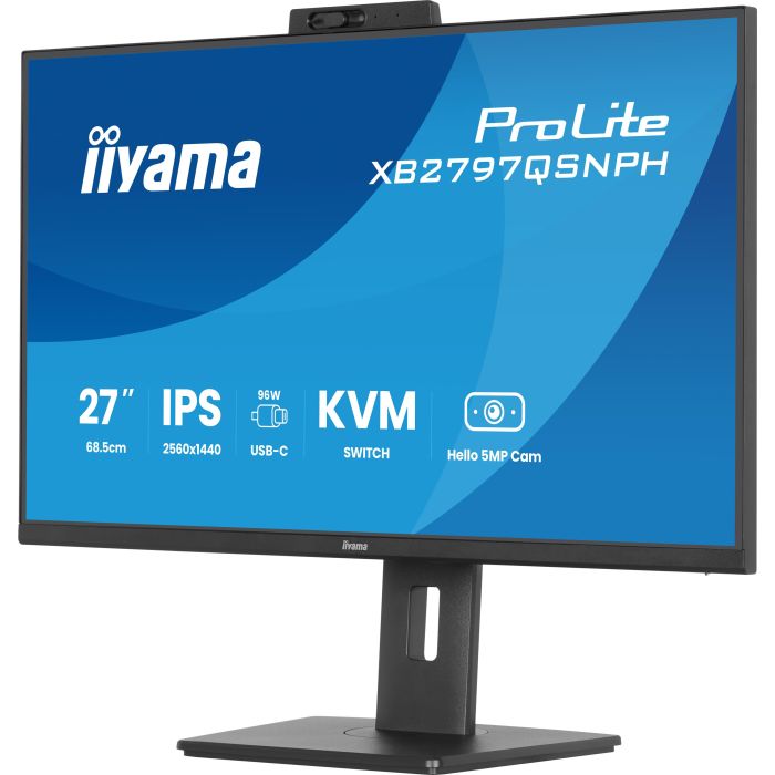 iiyama Monitor ProLite XB2797QSNPH-B1 27" IPS-panel, 2560x1440 75Hz1ms, 350cd/m², EyeComfort, USB-C Dock, Webcam 5MP,KVM LAN, HDMI, DP