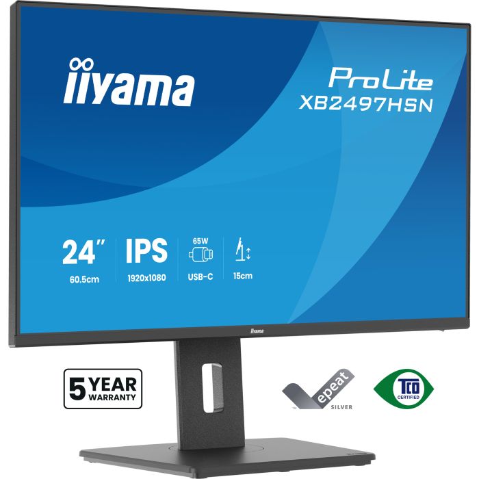 iiyama Monitor ProLite XB2497HSN-B1 24" IPS 4-side slim, 1920x1080 100Hz1ms, 350cd/m², USB-C Dock, 15cmHeightAdj.Stand, HDMI, DP