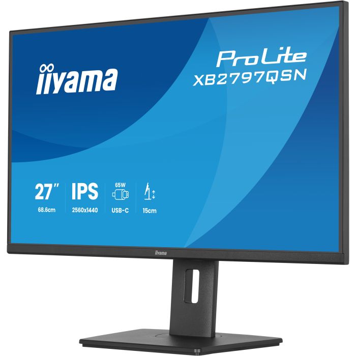 iiyama Monitor ProLite XB2797QSN-B1 27" IPS-panel, 2560x1440 1ms, 350cd/m², EyeComfort, USB-C Dock, USB-C, HDMI, DP