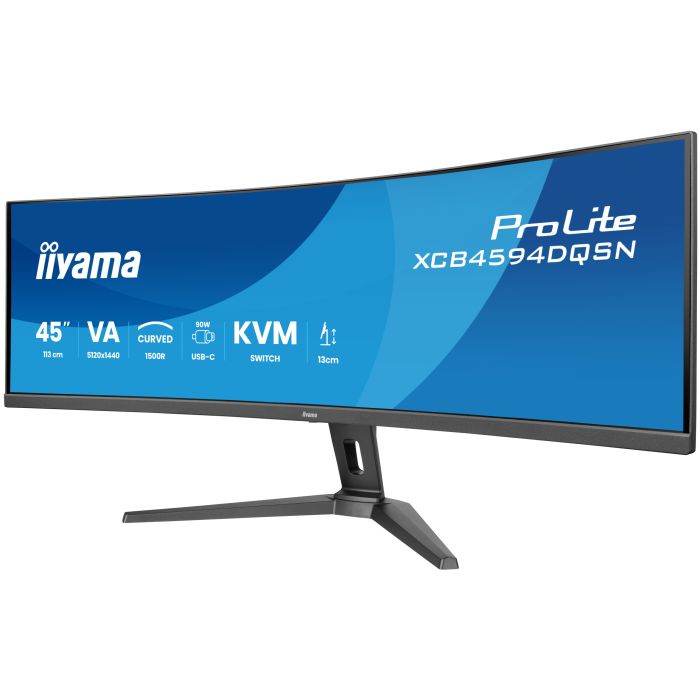 iiyama Monitor ProLite XCB4594DQSN-B1 44,5" UW Curved, VA-panel, DQHD 5120x1440 165Hz0.8ms, 450cd/m², USB-C Dock, 2x HDMI 2.1, DP