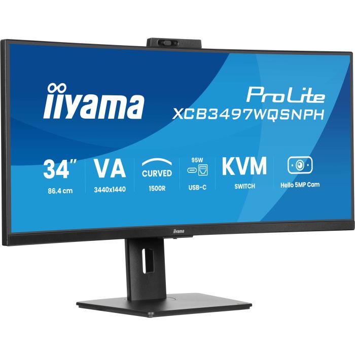 iiyama Monitor ProLite XCB3497WQSNPH-B1 34" UW Curved VA-panel, 3440x1440 120Hz0,4ms, 350cd/m², USB-C Dock, 2xHDMI, DP, Adaptive Sync