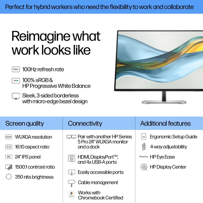 HP S5 PRO 524PN 24 WUXGA 16:10 1920X1200 IPS 350CD 1500:1 5MS DP HDMI 3/3/0
