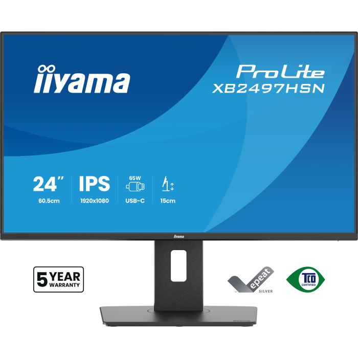 iiyama Monitor ProLite XB2497HSN-B1 24" IPS 4-side slim, 1920x1080 100Hz1ms, 350cd/m², USB-C Dock, 15cmHeightAdj.Stand, HDMI, DP