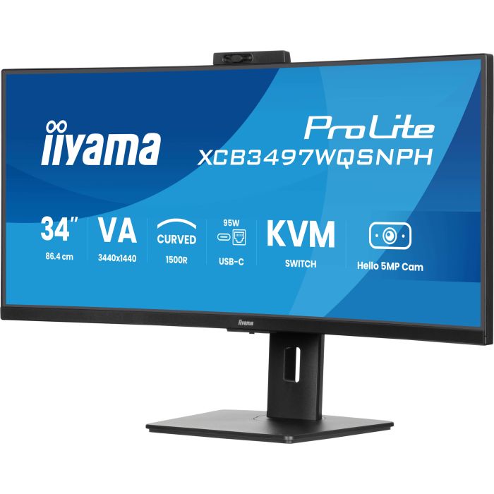 iiyama Monitor ProLite XCB3497WQSNPH-B1 34" UW Curved VA-panel, 3440x1440 120Hz0,4ms, 350cd/m², USB-C Dock, 2xHDMI, DP, Adaptive Sync