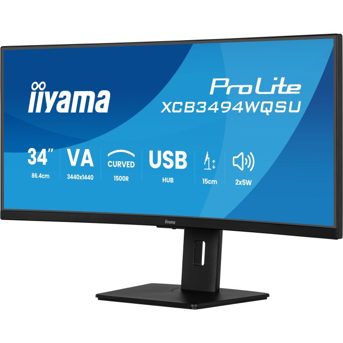 iiyama Monitor ProLite XCB3494WQSU-B1 34" UW Curved VA-panel, 3440x1440 120Hz0.4ms, 350cd/m², 2xHDMI, DP, Adaptive Sync