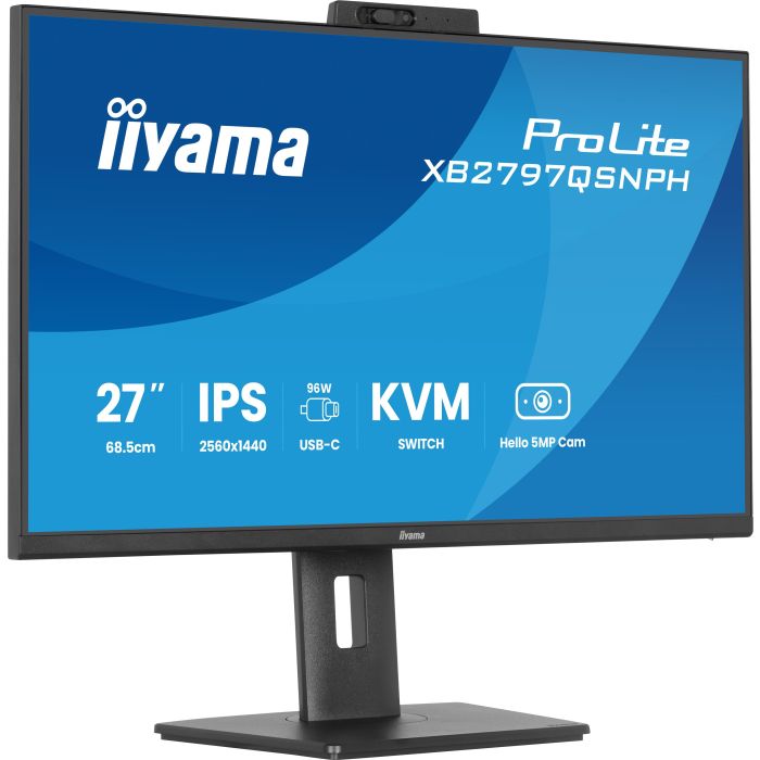 iiyama Monitor ProLite XB2797QSNPH-B1 27" IPS-panel, 2560x1440 75Hz1ms, 350cd/m², EyeComfort, USB-C Dock, Webcam 5MP,KVM LAN, HDMI, DP
