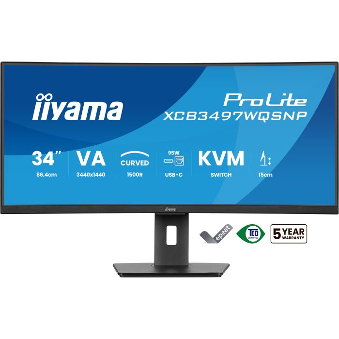 iiyama Monitor ProLite XCB3497WQSNP-B1 34" UW Curved VA-panel, 3440x1440 120Hz0,4ms, 350cd/m², USB-C Dock, 2xHDMI, DP, Adaptive Sync