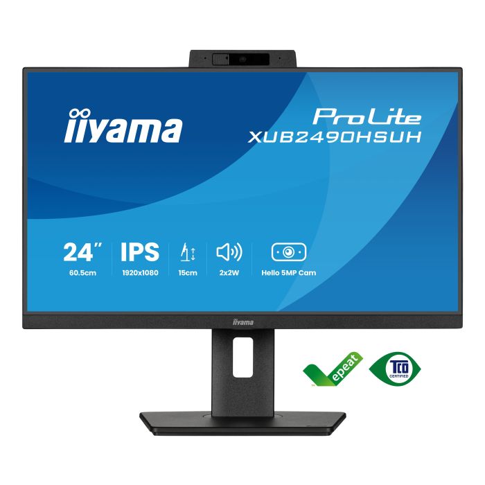 iiyama Monitor ProLite XUB2490HSUH-B2 24" IPS-panel, 1920x1080 100Hz4ms, 250cd/m², WindowsHello Webcam, 15cmHeightAdj.Stand, HDMI, DP