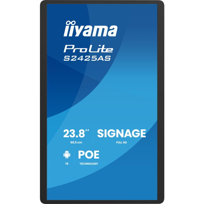 iiyama ProLite S2425AS-B1P 24" IPS LED, DS, 1920x1080, 500cd/m², 24/7, PoE, iiSignage², Land/Port