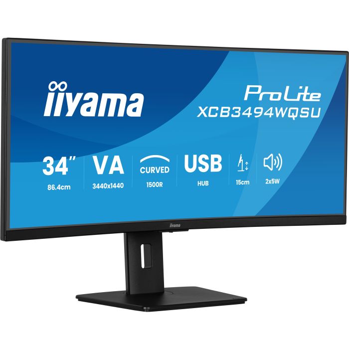 iiyama Monitor ProLite XCB3494WQSU-B1 34" UW Curved VA-panel, 3440x1440 120Hz0.4ms, 350cd/m², 2xHDMI, DP, Adaptive Sync