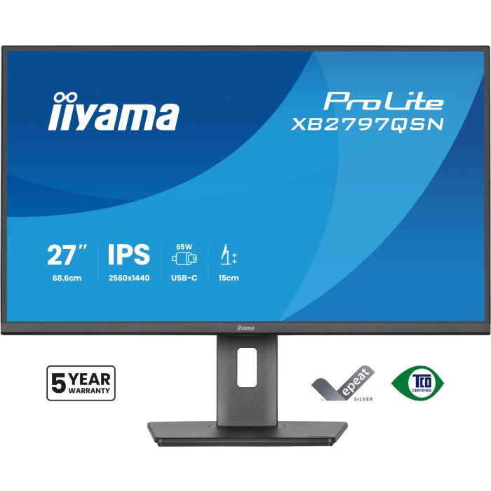 iiyama Monitor ProLite XB2797QSN-B1 27" IPS-panel, 2560x1440 1ms, 350cd/m², EyeComfort, USB-C Dock, USB-C, HDMI, DP