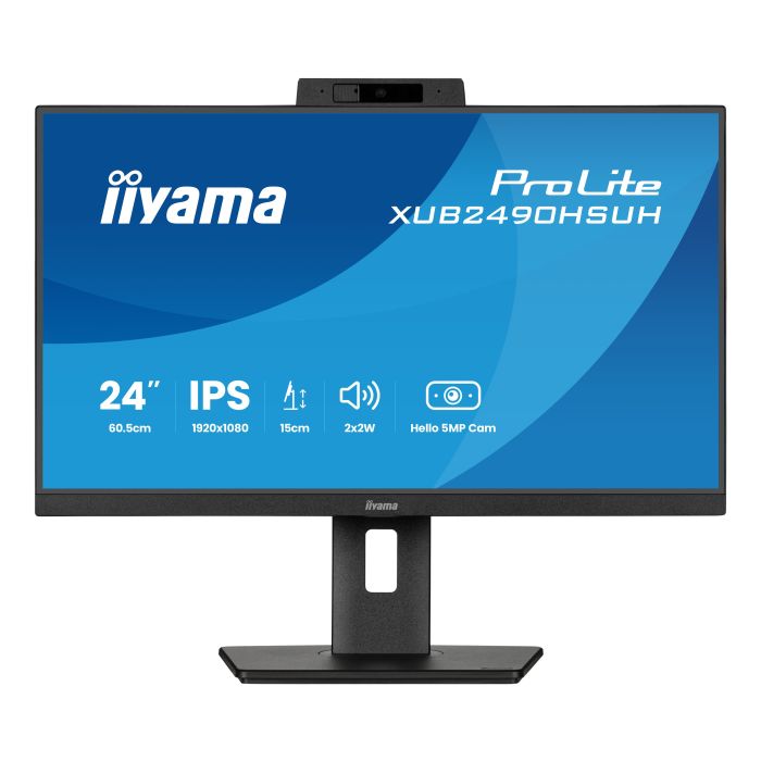 iiyama Monitor ProLite XUB2490HSUH-B2 24" IPS-panel, 1920x1080 100Hz4ms, 250cd/m², WindowsHello Webcam, 15cmHeightAdj.Stand, HDMI, DP