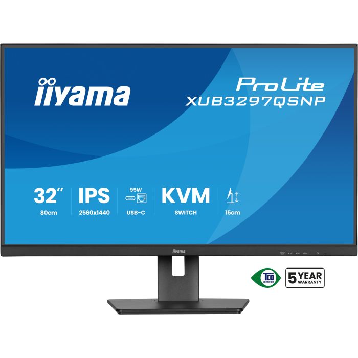 iiyama Monitor ProLite XUB3297QSNP-B1 32" IPS-panel, 2560x1440 100Hz1ms , 350cd/m², USB-C Dock, KVM LAN, HDMI, DP