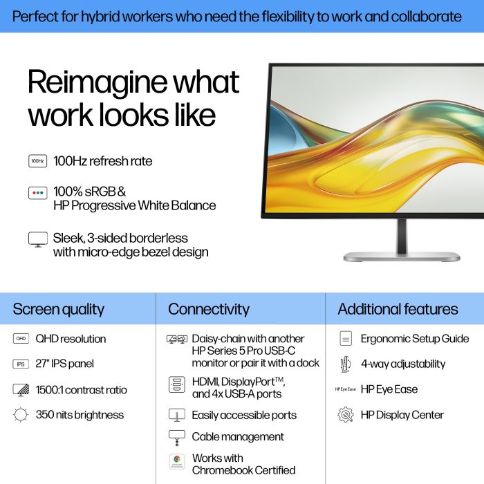 HP S5 PRO 527PQ 27 QHD (2560x1440) FHD IPS 350n 5ms DP HDMI USB-B HAS 3/3/0