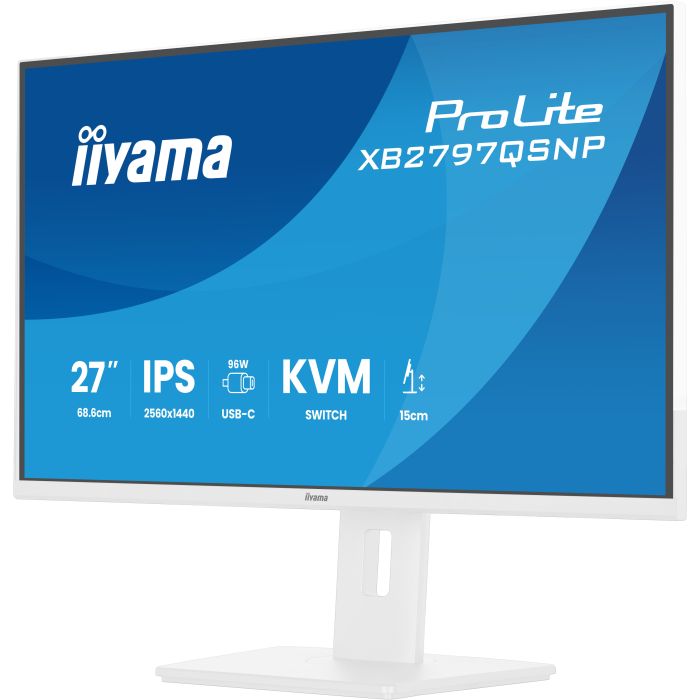 iiyama Monitor ProLite XB2797QSNP-W1 27" WH IPS-panel, 2560x1440 75Hz1ms, 350cd/m², EyeComfort, USB-C Dock, KVM LAN, HDMI, DP