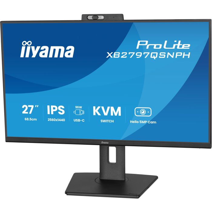 iiyama Monitor ProLite XB2797QSNPH-B1 27" IPS-panel, 2560x1440 75Hz1ms, 350cd/m², EyeComfort, USB-C Dock, Webcam 5MP,KVM LAN, HDMI, DP