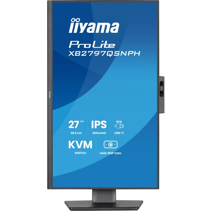 iiyama Monitor ProLite XB2797QSNPH-B1 27" IPS-panel, 2560x1440 75Hz1ms, 350cd/m², EyeComfort, USB-C Dock, Webcam 5MP,KVM LAN, HDMI, DP
