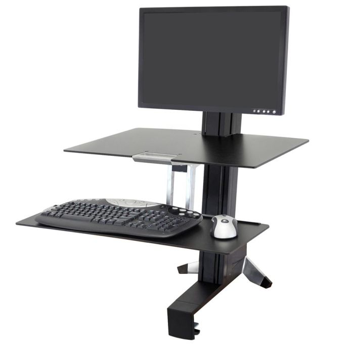 Ergotron WorkFit-S Single HD Workstation - nadstawka na biurko do pracy na stojąco z uchwytem na monitor i blatem (czarna)