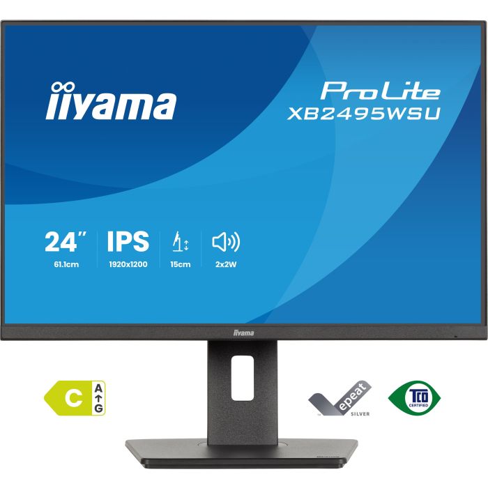 iiyama Monitor ProLite XB2495WSU-B1 24,1" IPS-panel, 1920x1200 100Hz4ms, 350cd/m², 15cmHeightAdj.Stand, HDMI, DP