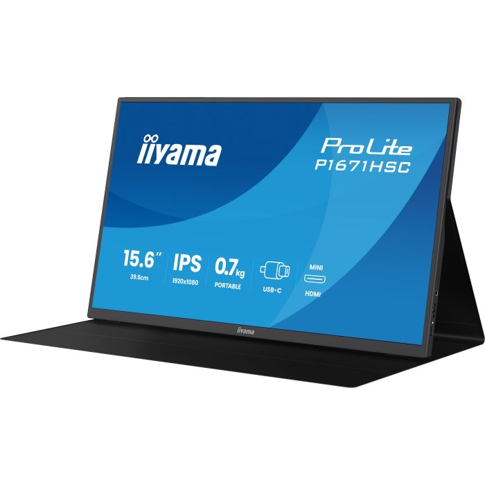 iiyama Portable monitor P1671HSC-B1 15,6", 1920x1080, 250cd/m², 2x USB-C, mHDMI, Speakers, leather cover / stand