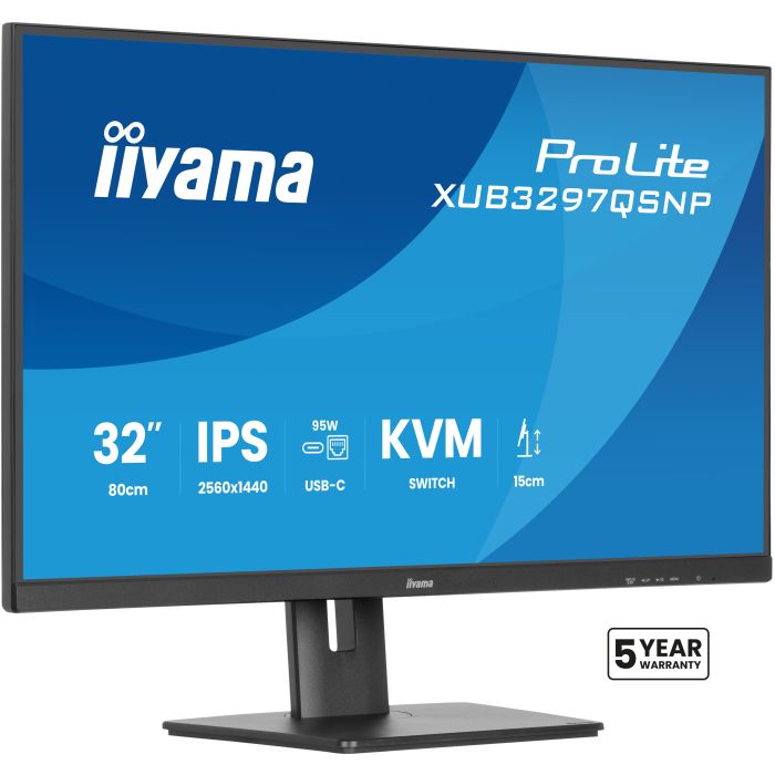 iiyama Monitor ProLite XUB3297QSNP-B1 32" IPS-panel, 2560x1440 100Hz1ms , 350cd/m², USB-C Dock, KVM LAN, HDMI, DP