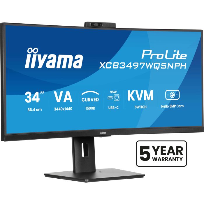 iiyama Monitor ProLite XCB3497WQSNPH-B1 34" UW Curved VA-panel, 3440x1440 120Hz0,4ms, 350cd/m², USB-C Dock, 2xHDMI, DP, Adaptive Sync