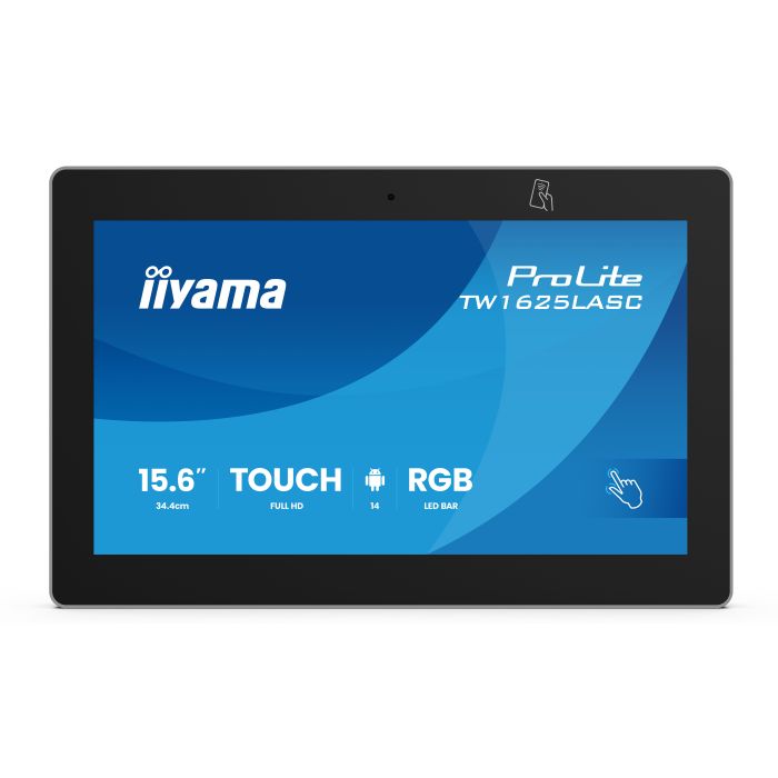 iiyama ProLite Touch Screen TW1625LASC-B3PNR 15,6" IPS, 1920x1080, 390cd/m², 24/7, Mic, Camera 5MP, NFC, RFID, POE, iiSignage2, VESA 75x75