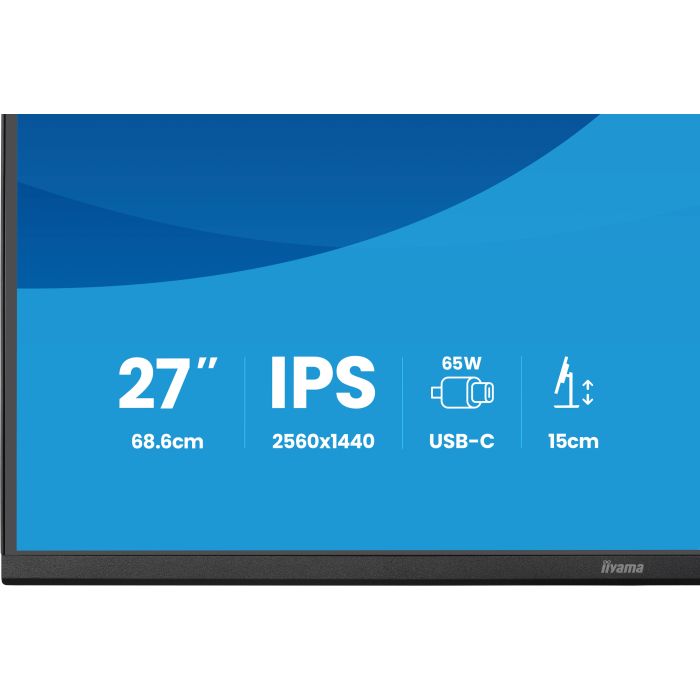 iiyama Monitor ProLite XB2797QSN-B1 27" IPS-panel, 2560x1440 1ms, 350cd/m², EyeComfort, USB-C Dock, USB-C, HDMI, DP