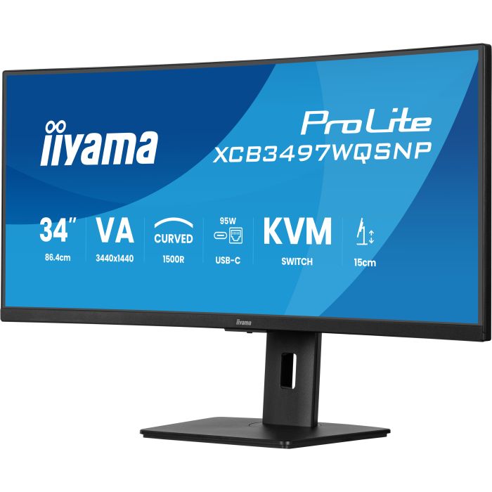 iiyama Monitor ProLite XCB3497WQSNP-B1 34" UW Curved VA-panel, 3440x1440 120Hz0,4ms, 350cd/m², USB-C Dock, 2xHDMI, DP, Adaptive Sync